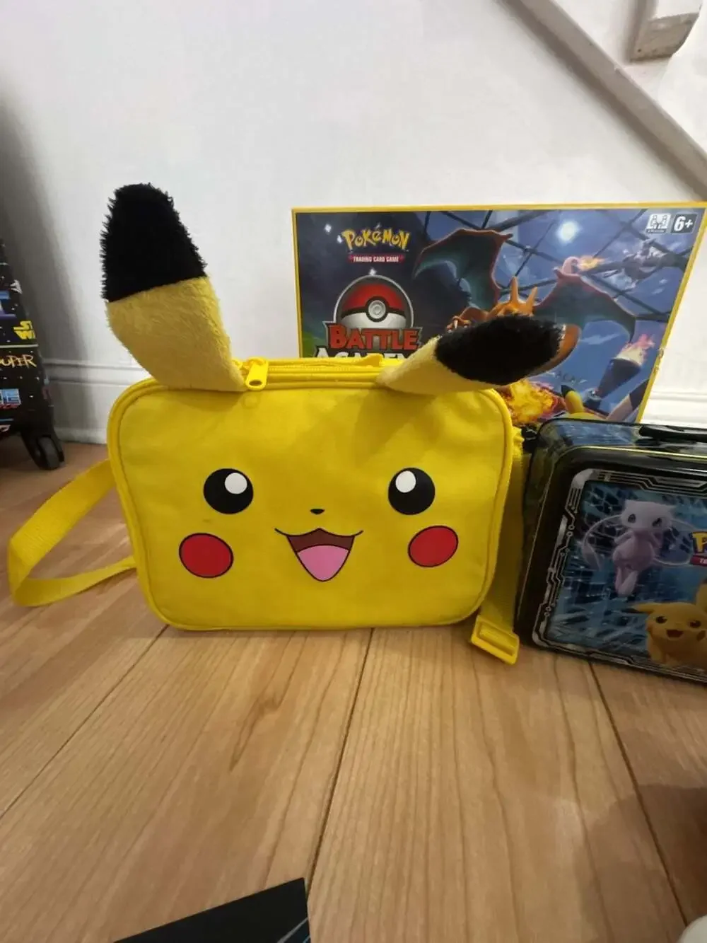 Pokémon BUNDLE Battle Academy Board Game with Pikachu Bag, Tin, and Accessories